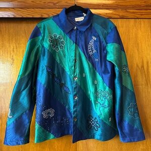 Blue & green button up embroidered jacket!